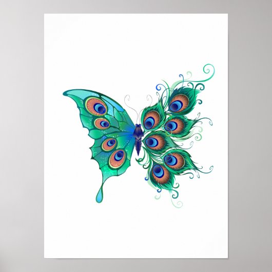 Vlinder met groene pauwenveren poster (Voorkant)