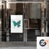 Vlinder met groene pauwenveren raamsticker (Kantoordeur)