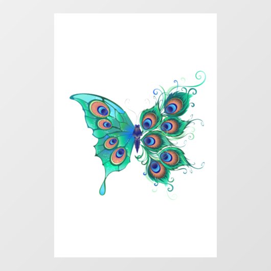 Vlinder met groene pauwenveren raamsticker (Vel)