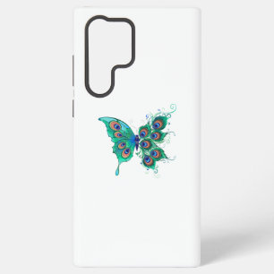 Vlinder met groene pauwenveren samsung galaxy hoesje