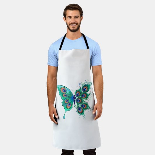 Vlinder met groene pauwenveren schort (Gedragen)