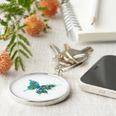 Vlinder met groene pauwenveren sleutelhanger (Zijkant)