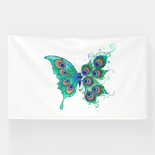 Vlinder met groene pauwenveren spandoek