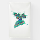 Vlinder met groene pauwenveren spandoek (Verticaal)