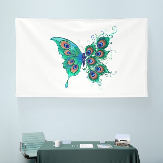 Vlinder met groene pauwenveren spandoek (Beurs)