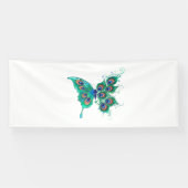 Vlinder met groene pauwenveren spandoek (Horizontaal)