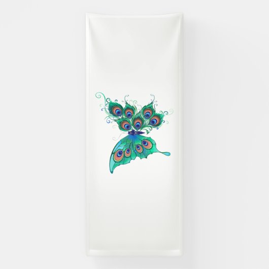 Vlinder met groene pauwenveren spandoek (Verticaal)