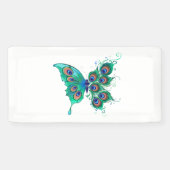 Vlinder met groene pauwenveren spandoek (Horizontaal)