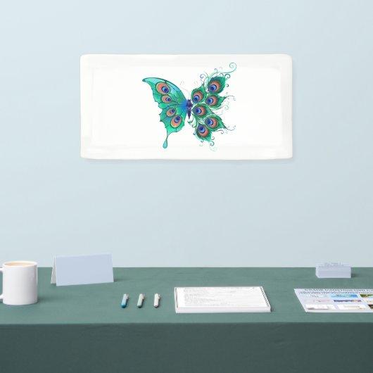 Vlinder met groene pauwenveren spandoek (Beurs)