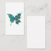 Vlinder met groene pauwenveren visitekaartje (Voorkant / Achterkant)