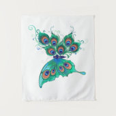 Vlinder met groene pauwenveren wandkleed (Voorkant)