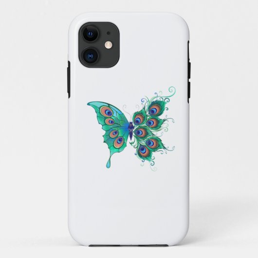 Vlinder met groene pauwveren Case-Mate iPhone case (Achterkant)