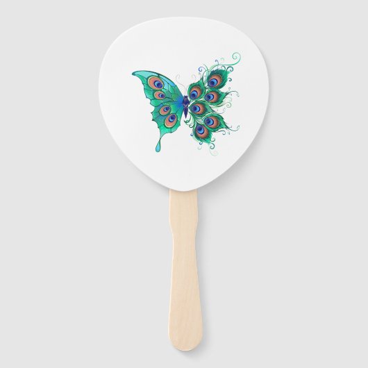 Vlinder met groene pauwveren handwaaier (Voorkant)