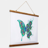 Vlinder met groene pauwveren hangend wandkleed (Gebogen)