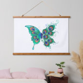 Vlinder met groene pauwveren hangend wandkleed (Slaapkamer)