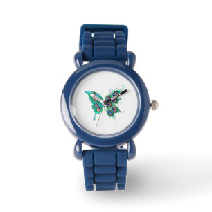 Vlinder met groene pauwveren horloge