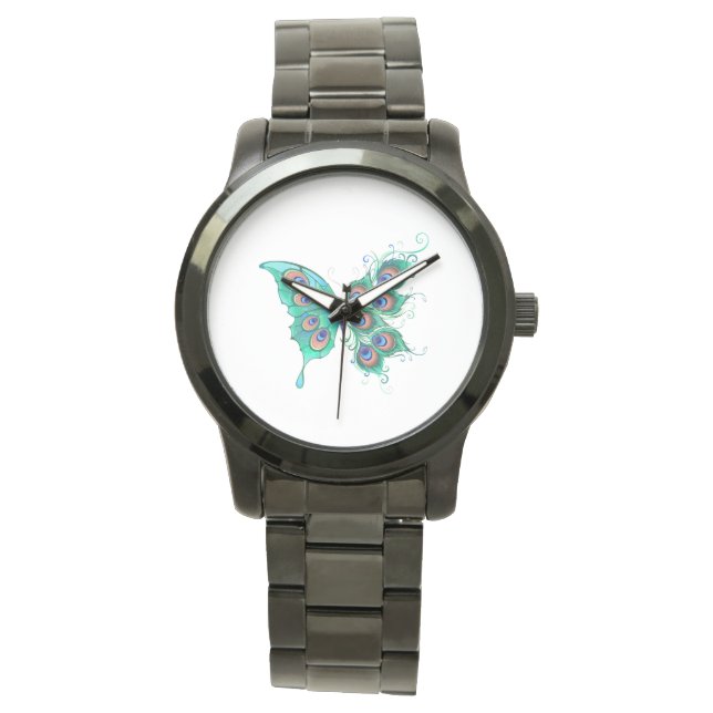 Vlinder met groene pauwveren horloge (Voorkant)