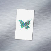 Vlinder met groene pauwveren magnetisch visitekaartje (Voorbeeld)
