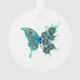 Vlinder met groene pauwveren ornament