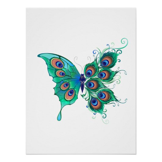 Vlinder met groene pauwveren perfect poster (Voorkant)