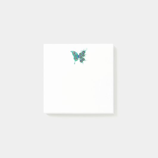 Vlinder met groene pauwveren post-it® notes (Voorkant)