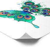 Vlinder met groene pauwveren poster (Hoek)