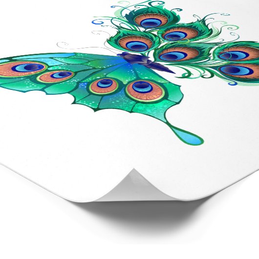 Vlinder met groene pauwveren poster (Hoek)