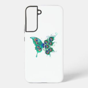 Vlinder met groene pauwveren samsung galaxy hoesje