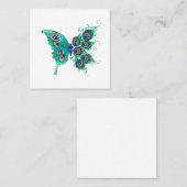 Vlinder met groene pauwveren vierkante visitekaartje (Voorkant / Achterkant)