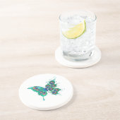 Vlinder met groene pauwveren zandsteen onderzetter (Zijkant)