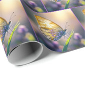 Vlinder met paarse bloemen cadeaupapier (Rol Hoek)