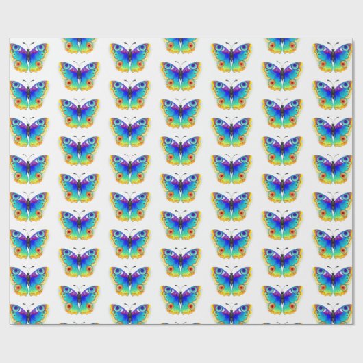 Vlinder met pauwenogen in de kleuren van de regenb cadeaupapier (Vlak)