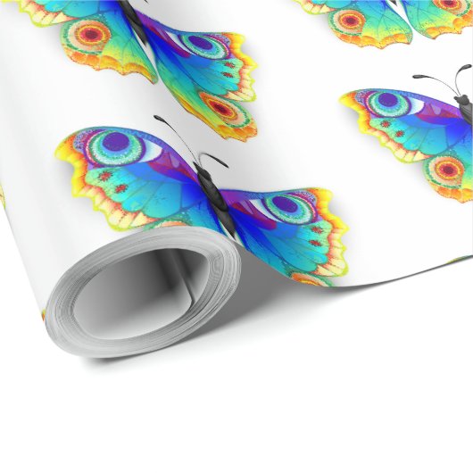Vlinder met pauwenogen in de kleuren van de regenb cadeaupapier (Rol Hoek)
