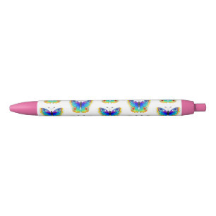 Vlinder met pauwenogen in de kleuren van de regenb zwarte inkt pen