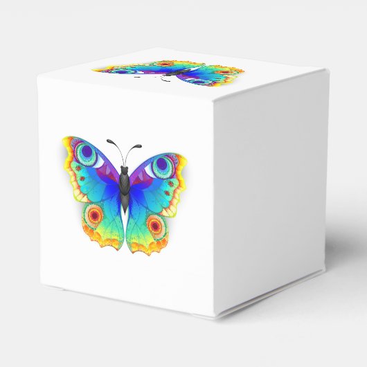 Vlinder met pauwenogen in regenboogkleuren bedankdoosjes (Achterkant)