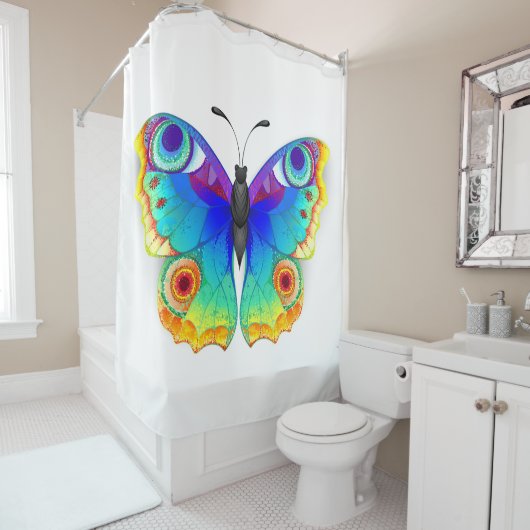 Vlinder met pauwenogen in regenboogkleuren douchegordijn (In situ)