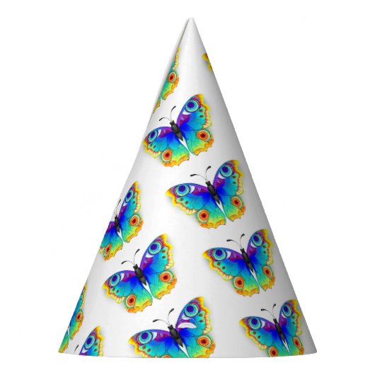 Vlinder met pauwenogen in regenboogkleuren feesthoedjes (Links)