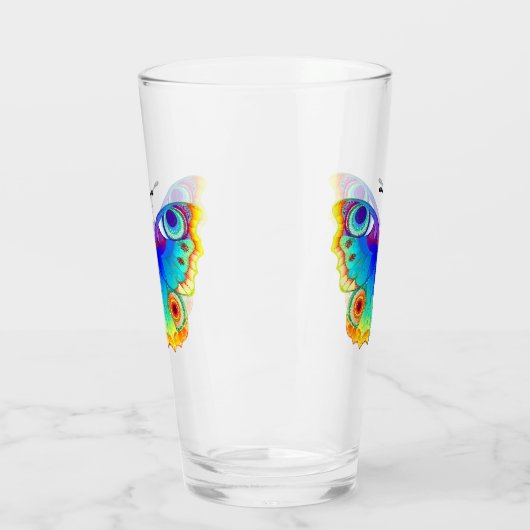 Vlinder met pauwenogen in regenboogkleuren glas (Links)