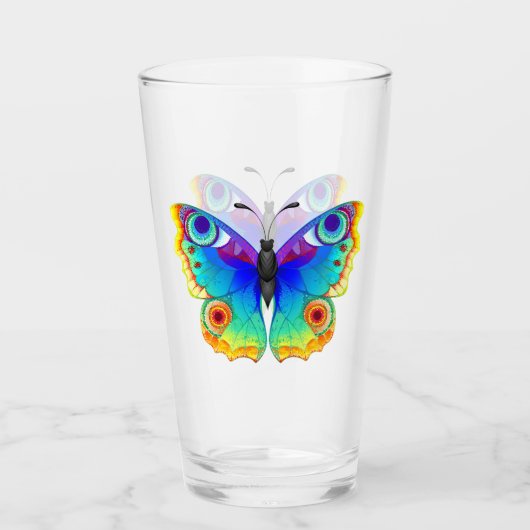 Vlinder met pauwenogen in regenboogkleuren glas (Voorkant)