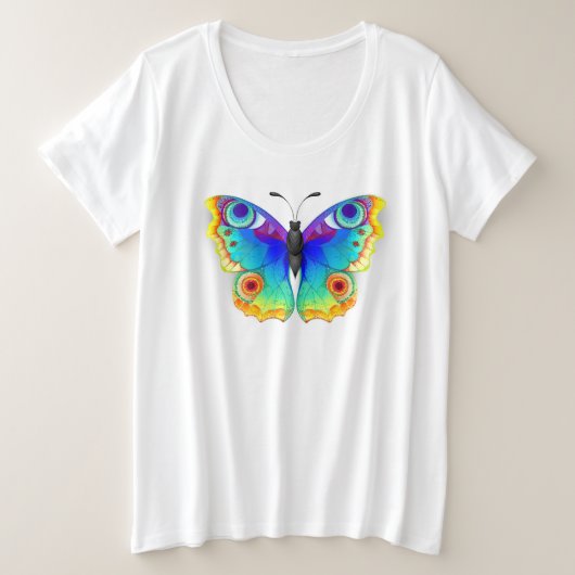 Vlinder met pauwenogen in regenboogkleuren grote maat t-shirt (Design voorkant)