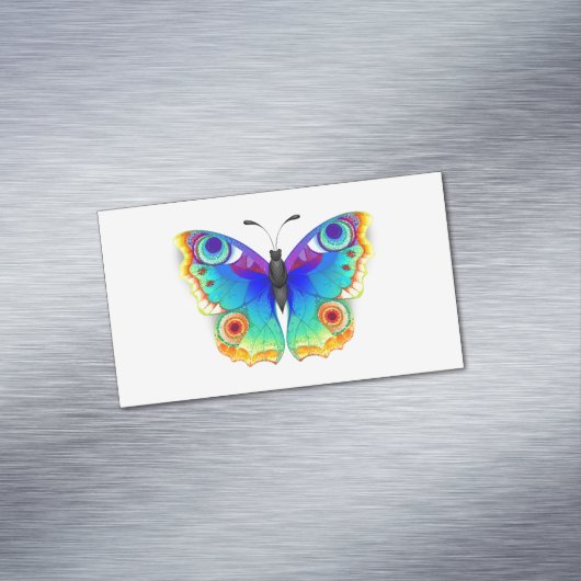 Vlinder met pauwenogen in regenboogkleuren magnetisch visitekaartje (Voorbeeld)