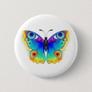 Vlinder met pauwenogen in regenboogkleuren ronde button 5,7 cm