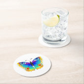 Vlinder met pauwenogen in regenboogkleuren ronde kartonnen onderzetter (Insitu)