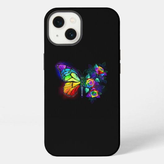 Vlinder met regenboog bloem iPhone hoesje (Achterkant)