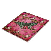 vlinder met rode witte rozen handschrift tegeltje (Zijkant)