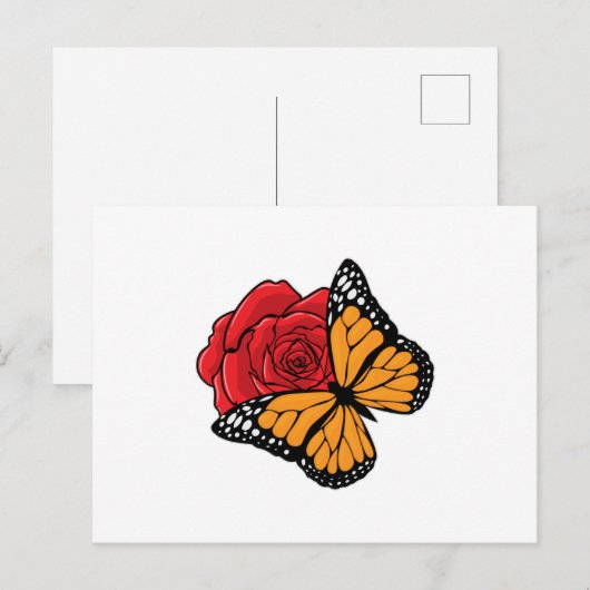 Vlinder met roos briefkaart (Voorkant / Achterkant)