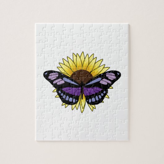Vlinder met zonnebloem legpuzzel (Verticaal)