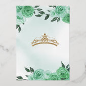 Vlinder Mintgroene Rozen Quinceanera Echt Folie Uitnodiging (Achterkant)