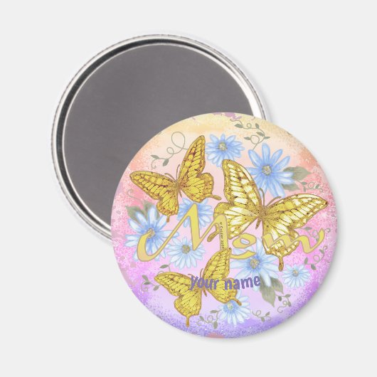 Vlinder Moeder aangepaste naam Magneet (Voorkant / Achterkant)