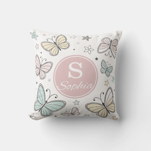Vlinder Monogram Meisjes Cadeau met Naam Kussen (Voorkant)